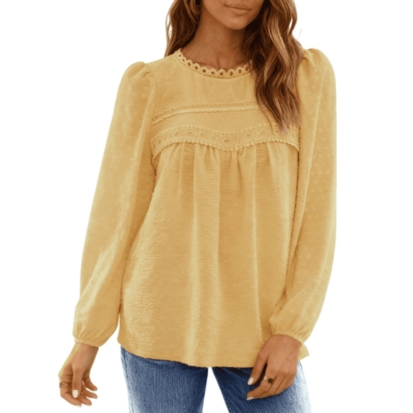 UVN Long Sleeve Blouses Ladies Crewneck Lace Crochet Tops - Picture 2 of 3